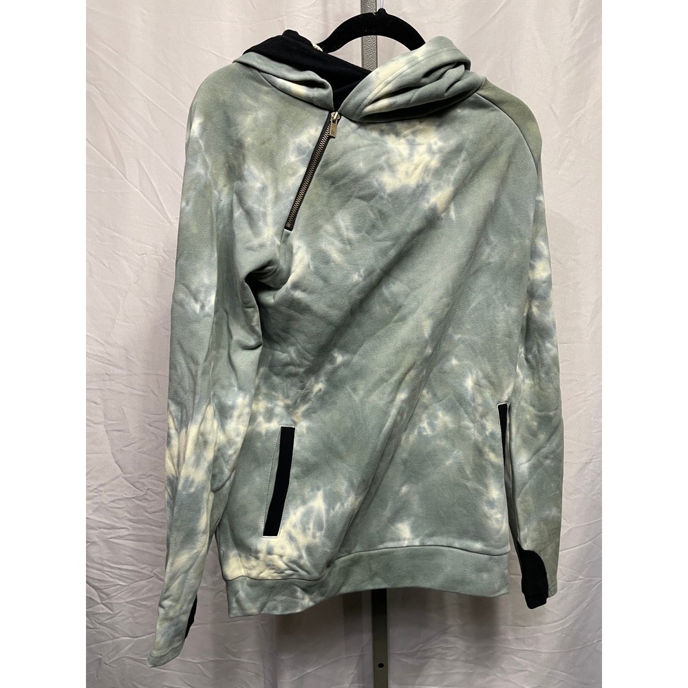 Ampersand Avenue Tie Dye Zip Front Hoodie Sweatshirt Women's XL Black Green